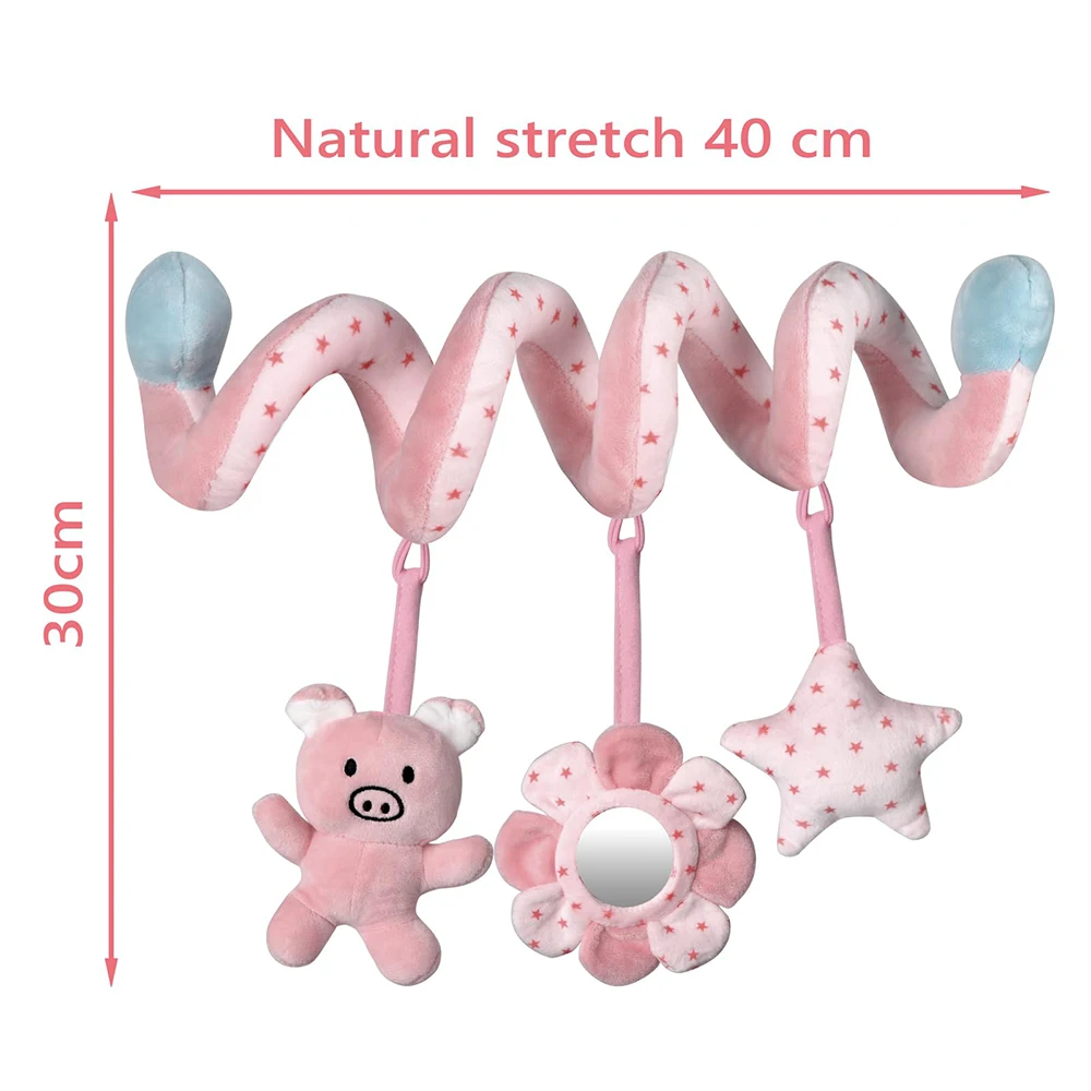 Assento de carro infantil bebê espiral atividade pendurado brinquedos carrinho barra berço berço móvel com espelho bb squeaker e chocalhos