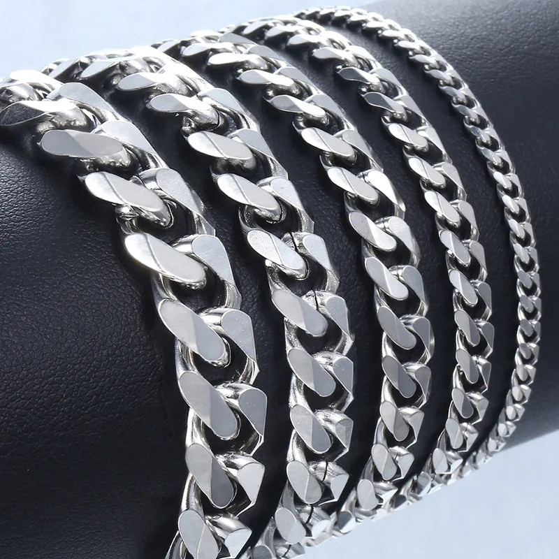 ใหม่อินเทรนด์ Cuban CHAIN สร้อยข้อมือผู้ชายคลาสสิกสแตนเลส 3/5/7/9 มม.ความกว้างสร้อยข้อมือสําหรับผู้ชายผู้หญิงเครื่องประดับของขวัญ