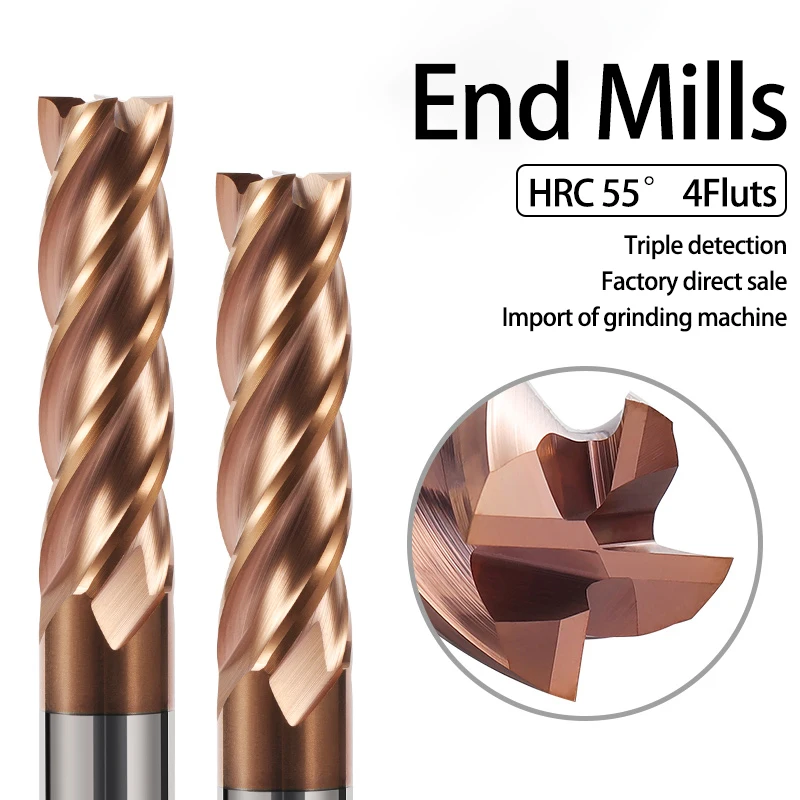 KaKarot HRC55 คาร์ไบด์ end mill 1 2 4 5 6 8 10 12 มม.4 ขลุ่ยเครื่องตัดตัดเครื่องตัดเหล็ก CNC Maching EndMill เครื่องตัด