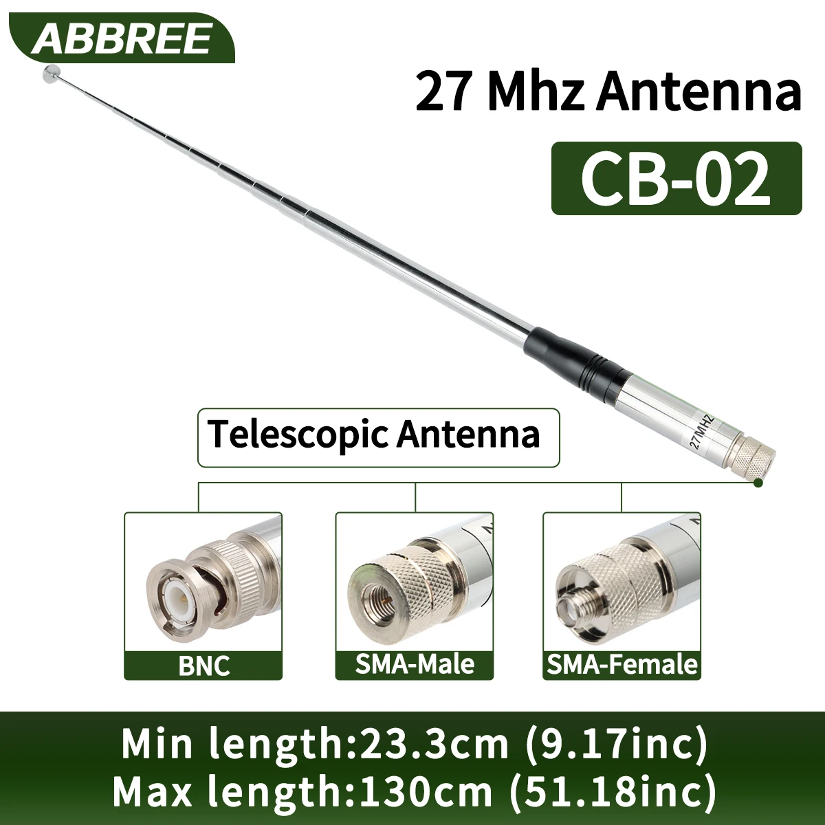 ABBREE 27MHz SMA-Female/SMA-Male/BNC Handheld Telescopische CB Antenne Voor Quansheng UV-K5 UV-K5(8) baofeng UV-K61 Walkie Talkie
