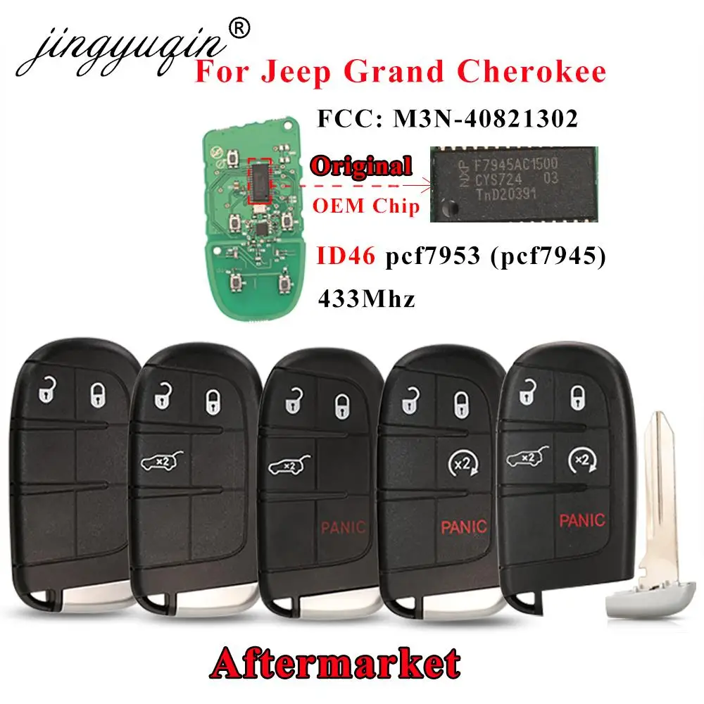 Jingyuqin Llave remota inteligente de 2/3/4/5 botones M3N 40821302   Fob 433MHz para Jeep Grand Cherokee 2013-2020 ID46 pcf7945 7953 llavero de coche