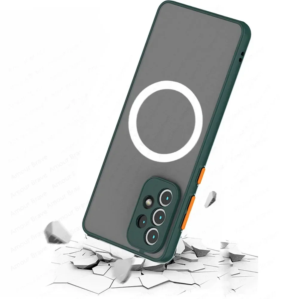 Luxus Magsafe Wireless Charge Fall Für Samsung Galaxy A52 A53 A34 A54 A32 A55 A13 A23 A25 A15 Stoßfest Matte Klar Zurück Abdeckung