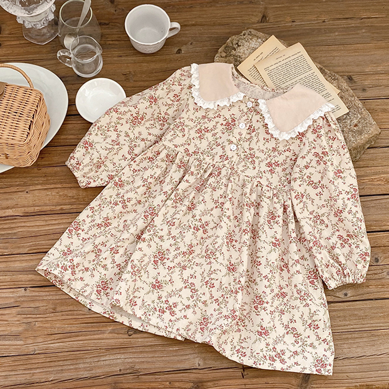 Herbst Kinder Baby Mädchen Blumen Kleid Langarm Süße Druck Prinzessin Kleid Casual Baby Mädchen Kleid Kinder Kleidung Kleid