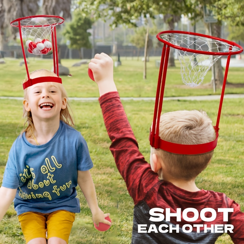 2 pacote cabeça hoop basquete jogo de festa para crianças e adultos carnaval jogo ajustável basquete net bandana com 20 bolas