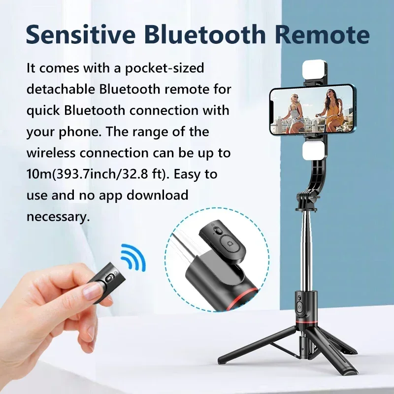Faltbarer Selfie Stick Doule LED Fülllicht mit kabelloser Bluetooth-Fernbedienung Desktop-Stativständer für iOS Android Smartphone-Halter