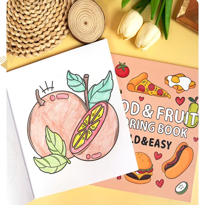 Malbuch für Lebensmittel und Obst, Malbuch für Lebensmittel und Getränke, kräftiges und einfaches Malbuch für den Familienspaß und kreative Entspannung