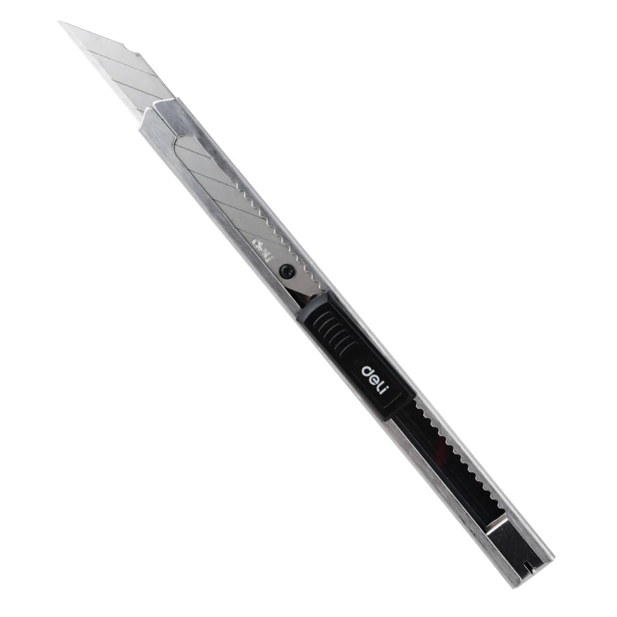 Deli Retractable Utility มีดสแตนเลส 30 องศาใบมีดเครื่องตัดกล่องกระดาษ Self-Locking ฟังก์ชั่นความปลอดภัยตัด Art เครื่องมืออุปกรณ์