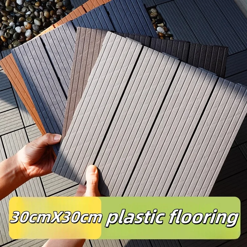 Piso de plástico de pvc 30cm x 30cm, piso de madeira de emenda à prova d'água para terraço, pátio, decoração de renovação de varanda ao ar livre