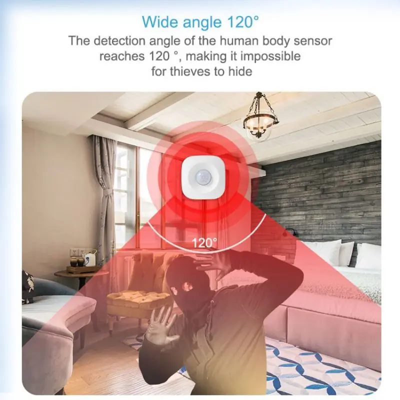 Tuya-Sensor de movimiento PIR inteligente, WIFI, inalámbrico, Detector de movimiento del cuerpo humano, sistema de automatización del hogar, Control por aplicación por Alexa y Google IFTTT