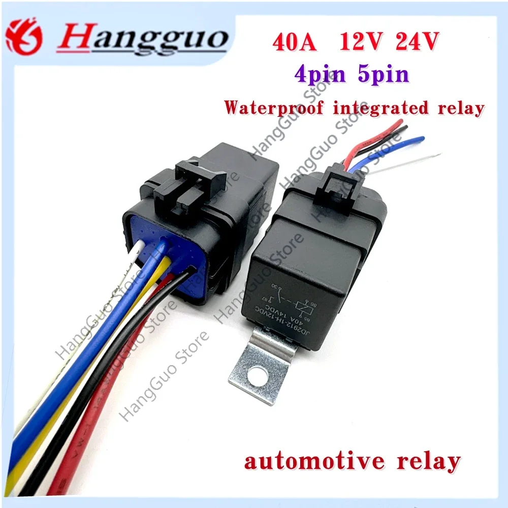 Auto Auto Automobile relè sigillato impermeabile integrato cablato 40A DC12V 24V 5Pin 4pin relè automatico + supporto con cavi di lunghezza 105mm