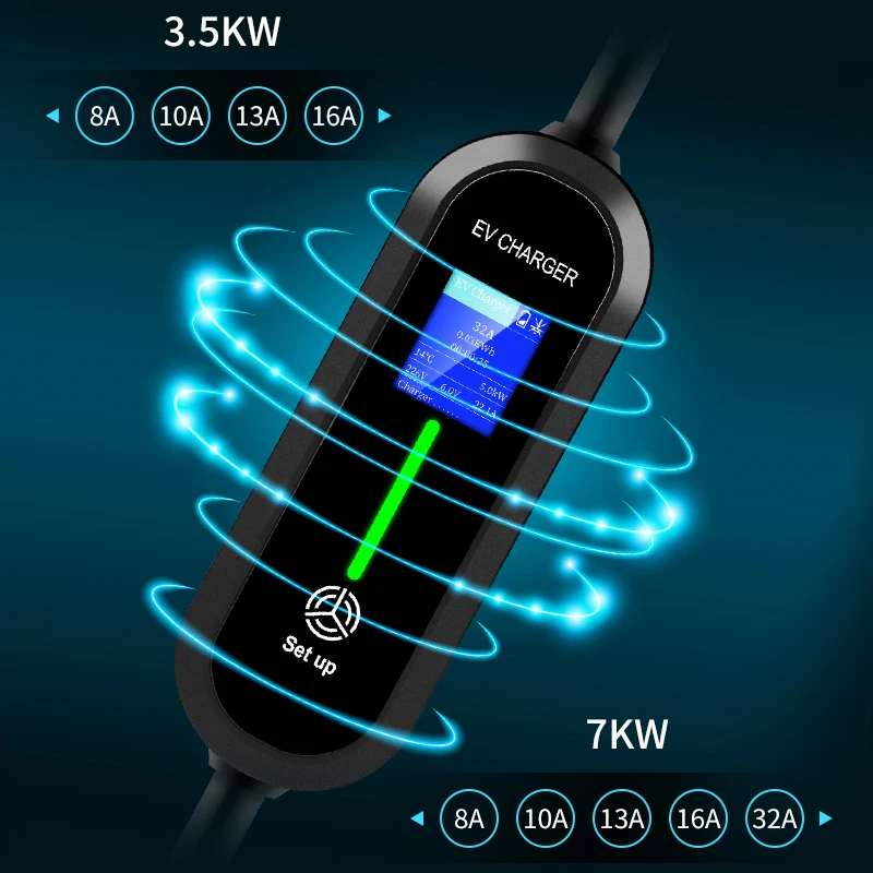 ACODO EV ポータブル充電器 Type1 Type2 GBT 充電器 US/Schuko プラグ WallBox 3.5KW 16A 調整可能な 4 種類の電流急速充電器