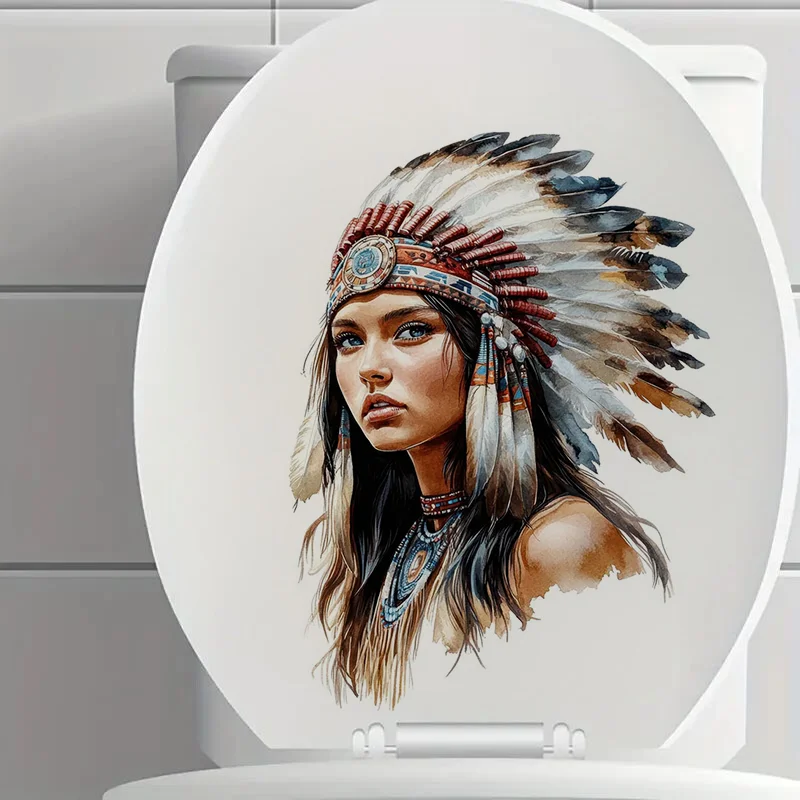 90606 # Pegatinas de inodoro de mujer india nativa americana, pared brillante para el hogar, gabinete, puerta, decoración de refrigerador