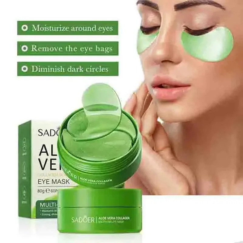 Mascarilla de colágeno de Aloe Vera para ojos, bolsas para ojos antiojeras, parches hidratantes antiarrugas, productos para el cuidado de la piel, 60 uds.