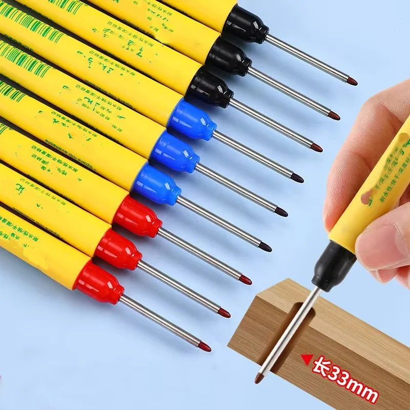 6 ピース/セット 33 ミリメートルロングヘッドマーキングペンセット - レッド/ブルー/ブラック防水木工装飾深穴多目的マーキングツール