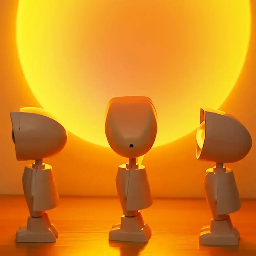 Recarregável astronauta robô arco-íris projeção sol lâmpada mesa luz da noite pôr do sol lâmpada infinita escurecimento quarto atmosfera luz