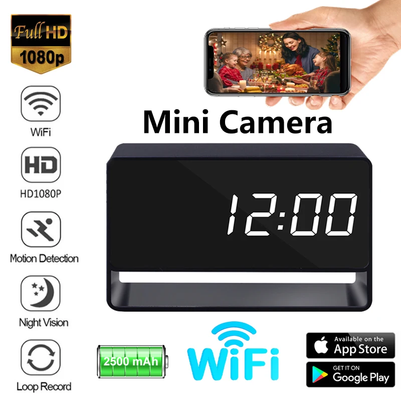 1080P Mini Clock Camera Remote Viewing With Night Vision and Motion Detection 140° Wide Angle Photo Video Recorder For Household