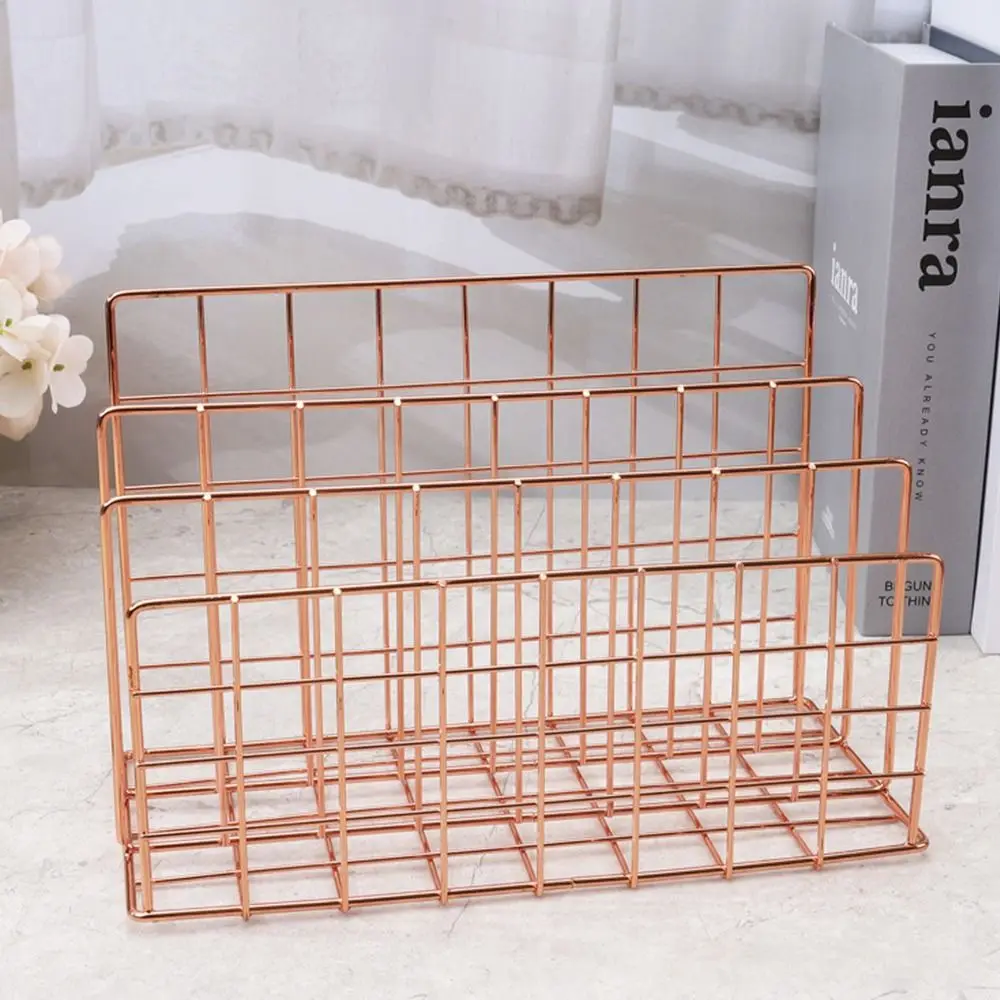 Multicolor Iron Bookshelf Multi-porpose 3 Compartments Magazine Organiser Shelf Hollow Iron Art Newspaper Storage Holder