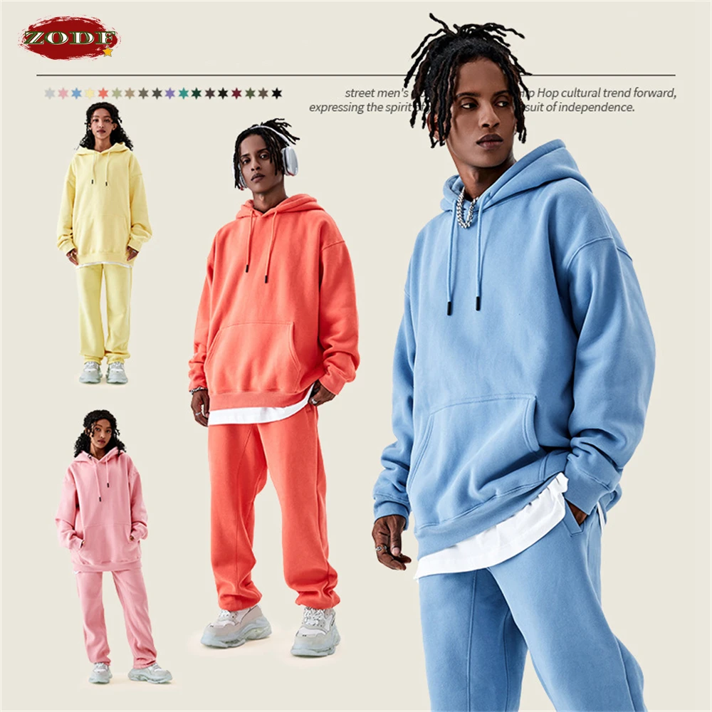 ZODF-sudaderas con capucha de lana para hombre y mujer, jerseys informales de lana 350gsm, sudaderas con capucha sólidas cálidas y sueltas, 18 colores, HY0728