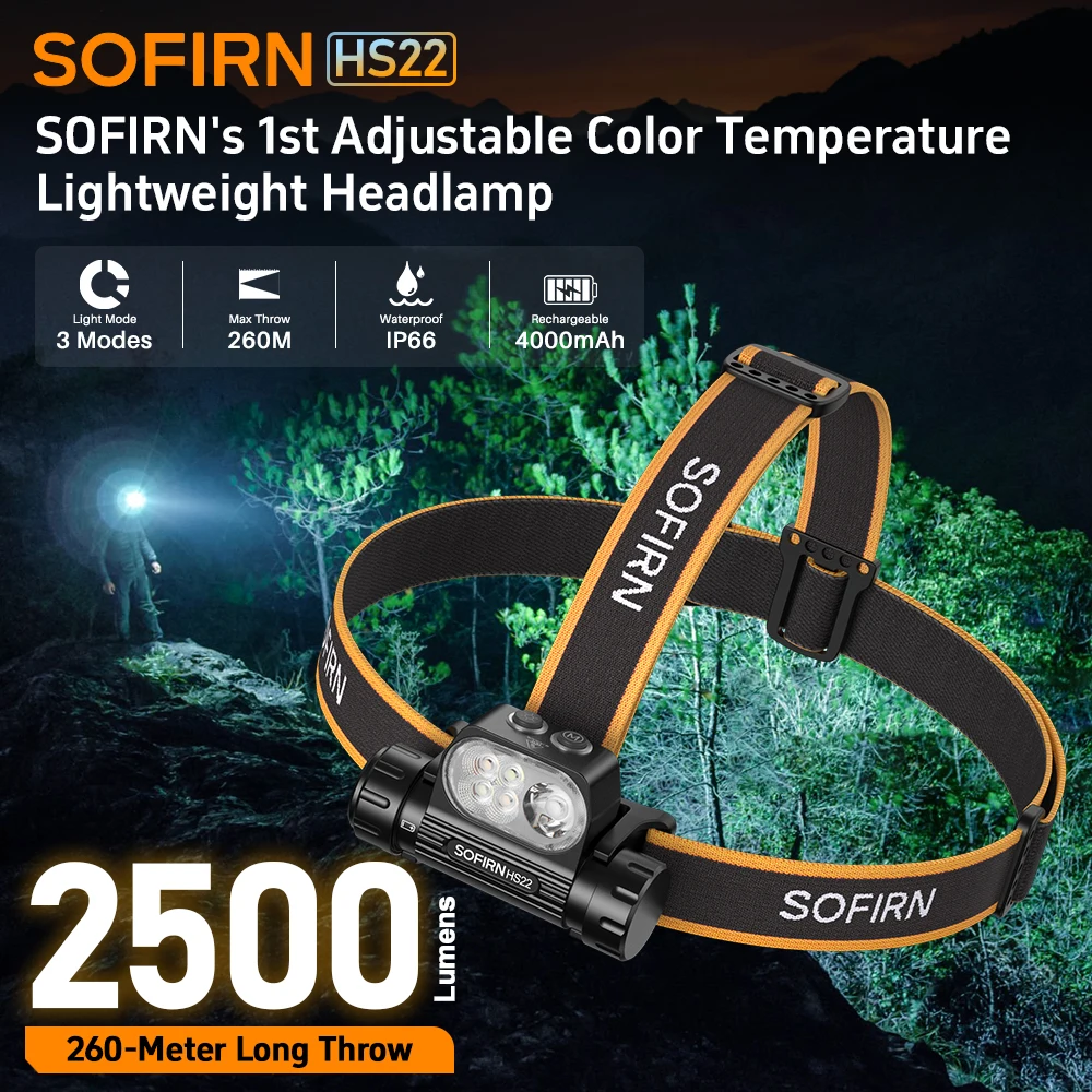 Sofirn HS22 2500lm Multi light Sources Headlamp SFT25R LED 6000K Rechargeable With 2700K Warm light Dual Switch