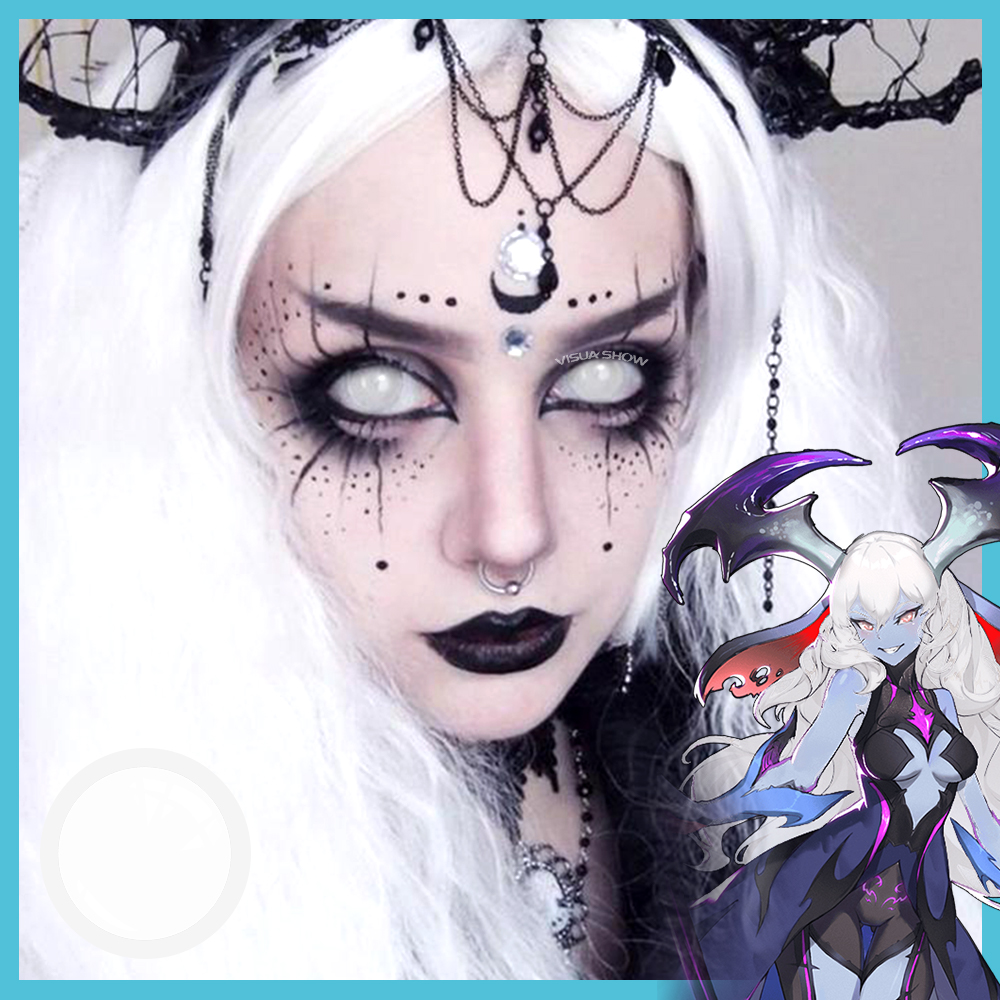 VISUASHOW 2 個カラーコンタクトレンズコスプレクレイジーホワイトコンタクトレンズ黒アニメアイレンズハロウィン美容メイクレンズ