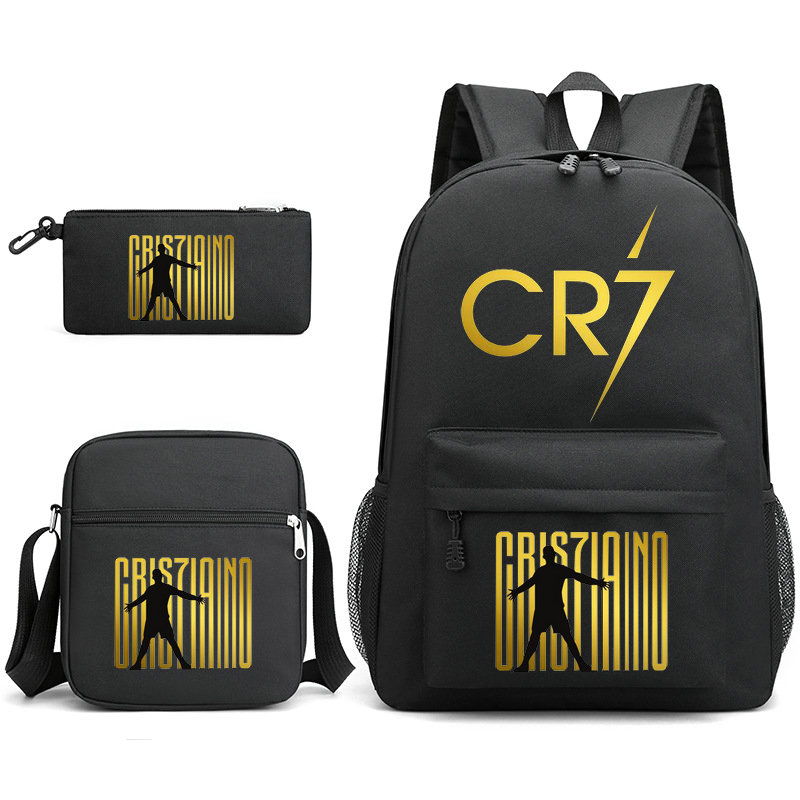 Mochilas geniales de fútbol CR7, mochila con capacidad para niñas y niños, bolso de hombro Simple, mochila escolar negra, 3 uds.