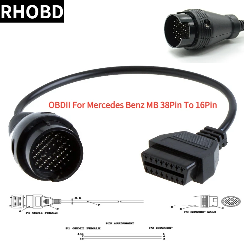 Nuevo Cable OBD de alta calidad para Mercedes Benz MB 38 pines a OBD2 OBDII 16 pines adaptador de diagnóstico conectores Cable herramientas de diagnóstico