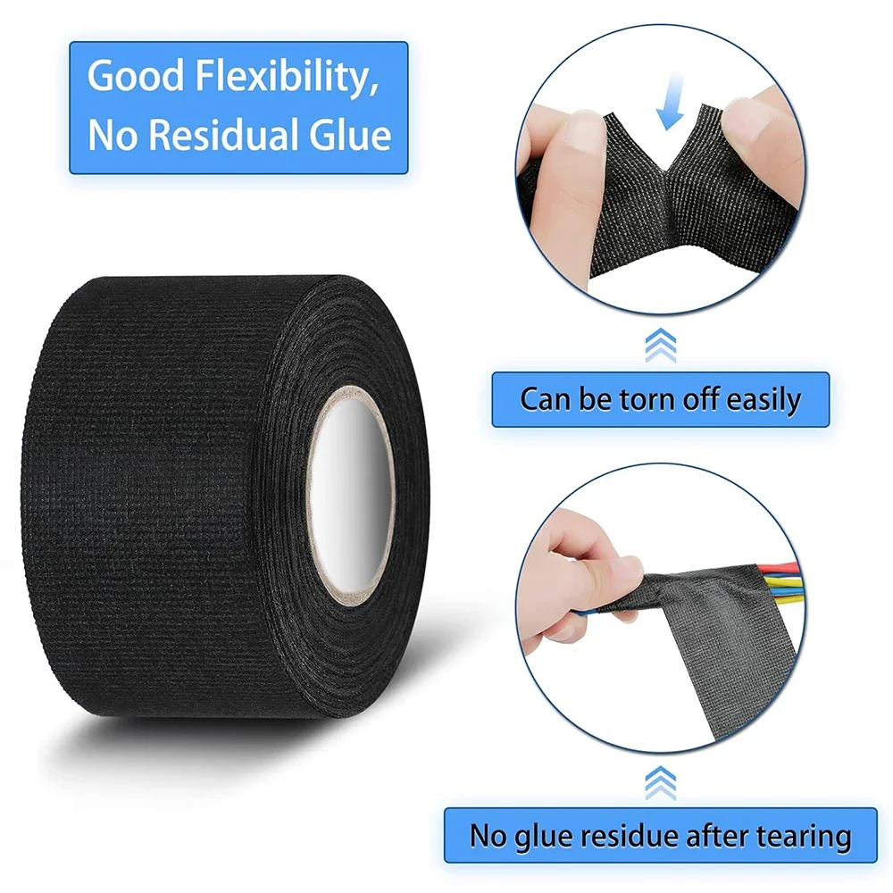 Nastro elettrico Fascio di cablaggio resistente al calore Isolamento per cablaggio automatico Avvolgimento in tessuto Nastro adesivo per cavo impermeabile nero