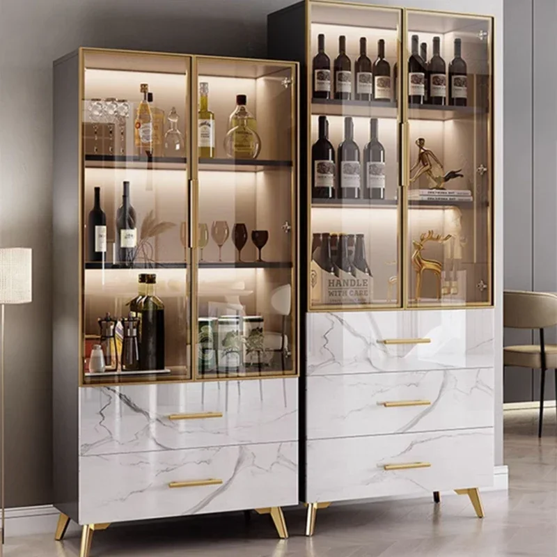 Modern Simple Wine Cabinet Rack Side Cabinet Display Luxury Nordic Restaurant Coffee Glass High Kitchen Vitrina Bar Furniture