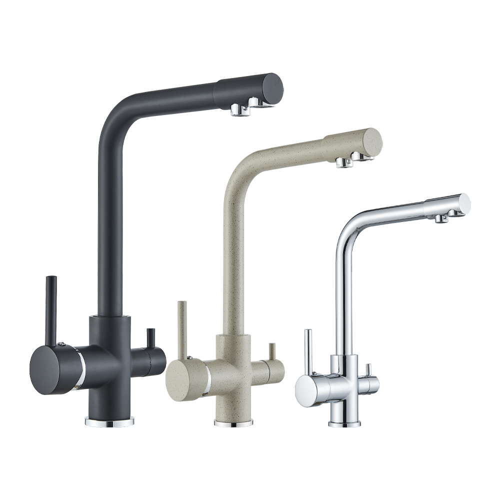 Balck Küche gefilterter Wasserhahn Messing Luftreiniger Wasserhahn Dual Sprayer Trinkwasser Beige mit Punktgefäß Waschbecken Mischbatterie Torneira
