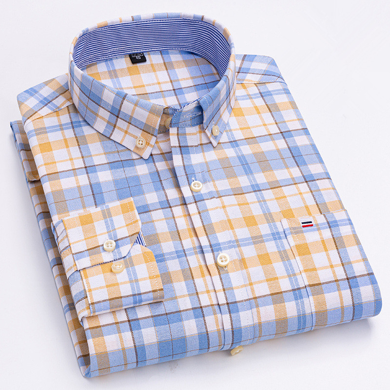 Herren klassische Plaid Oxford Langarm hemden Tasche Baumwolle Business Casual formelle Standard Fit Workwear Button-Down-Shirts