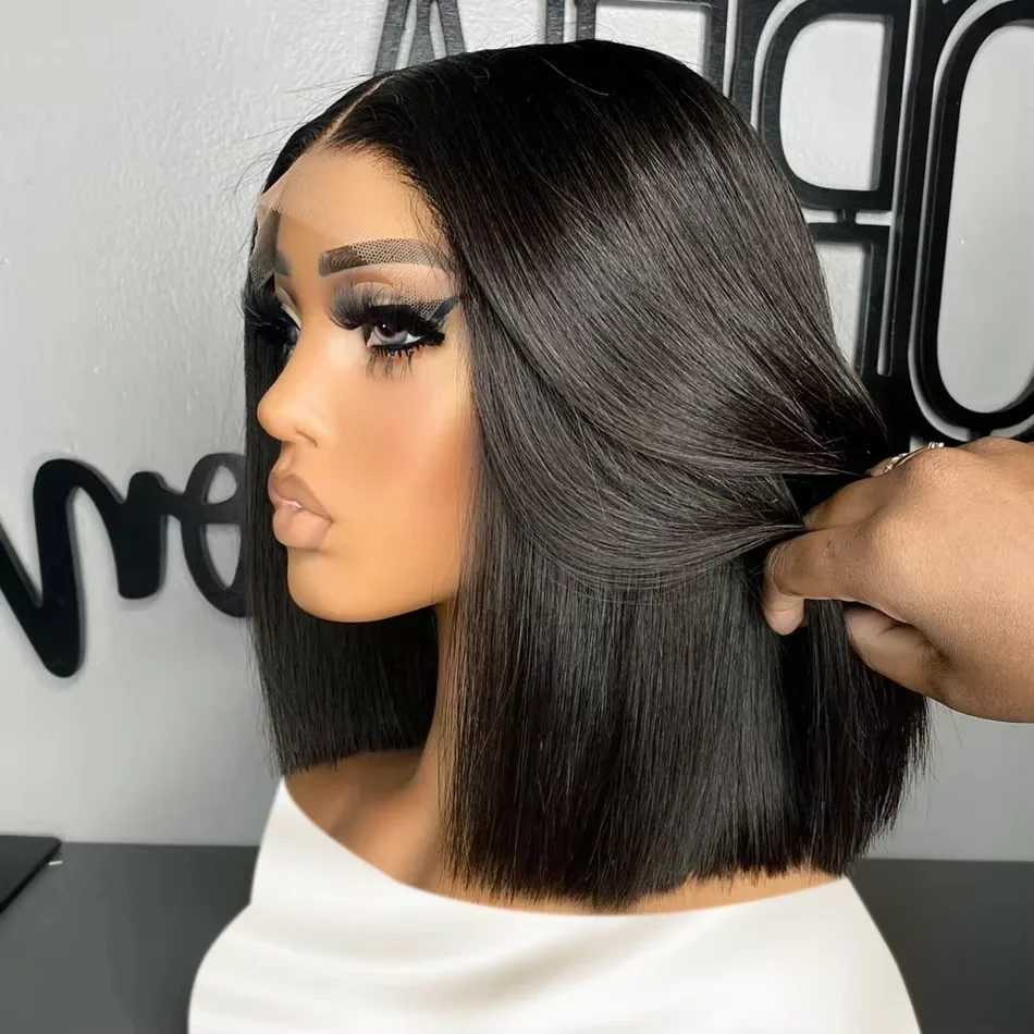 13x4 Bone Straight Short Bob Lace Front Human Hair Wigs 4x4 Lace Frontal Wig Brazilian 100% Human Hair 200 Density 12 14 16 Inch