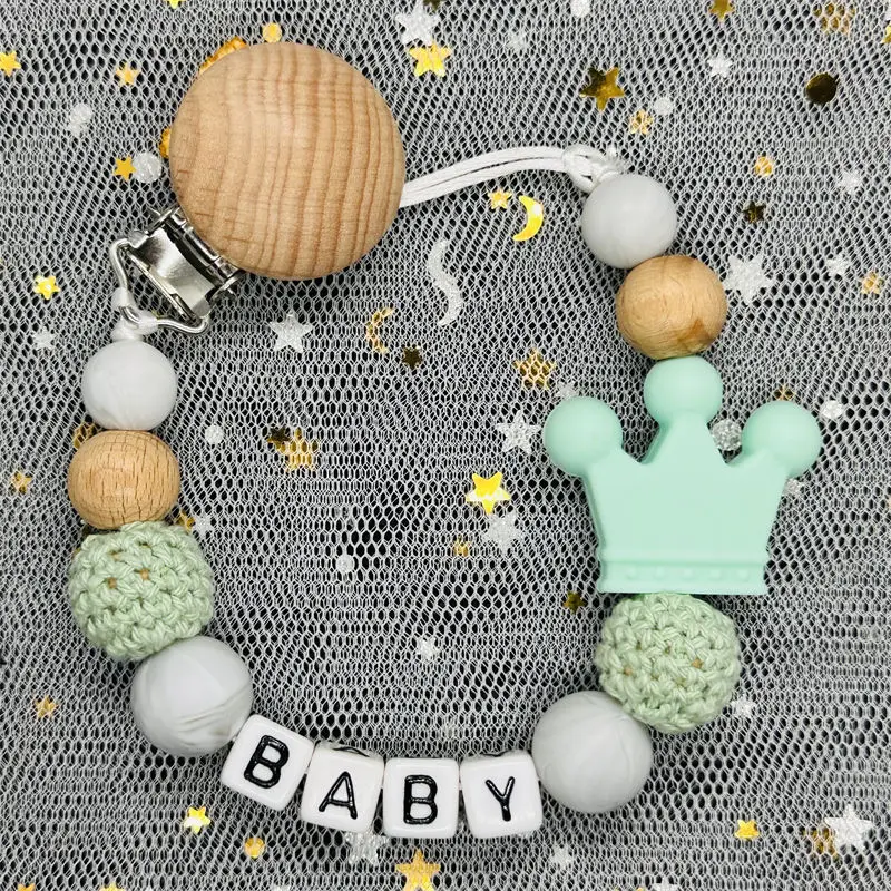 Clips para chupete de bebé con nombre personalizado, cadenas con cuentas de silicona, juguetes mordedores, soporte de nombre personalizado, cadena de chupete con nombre en inglés, regalo