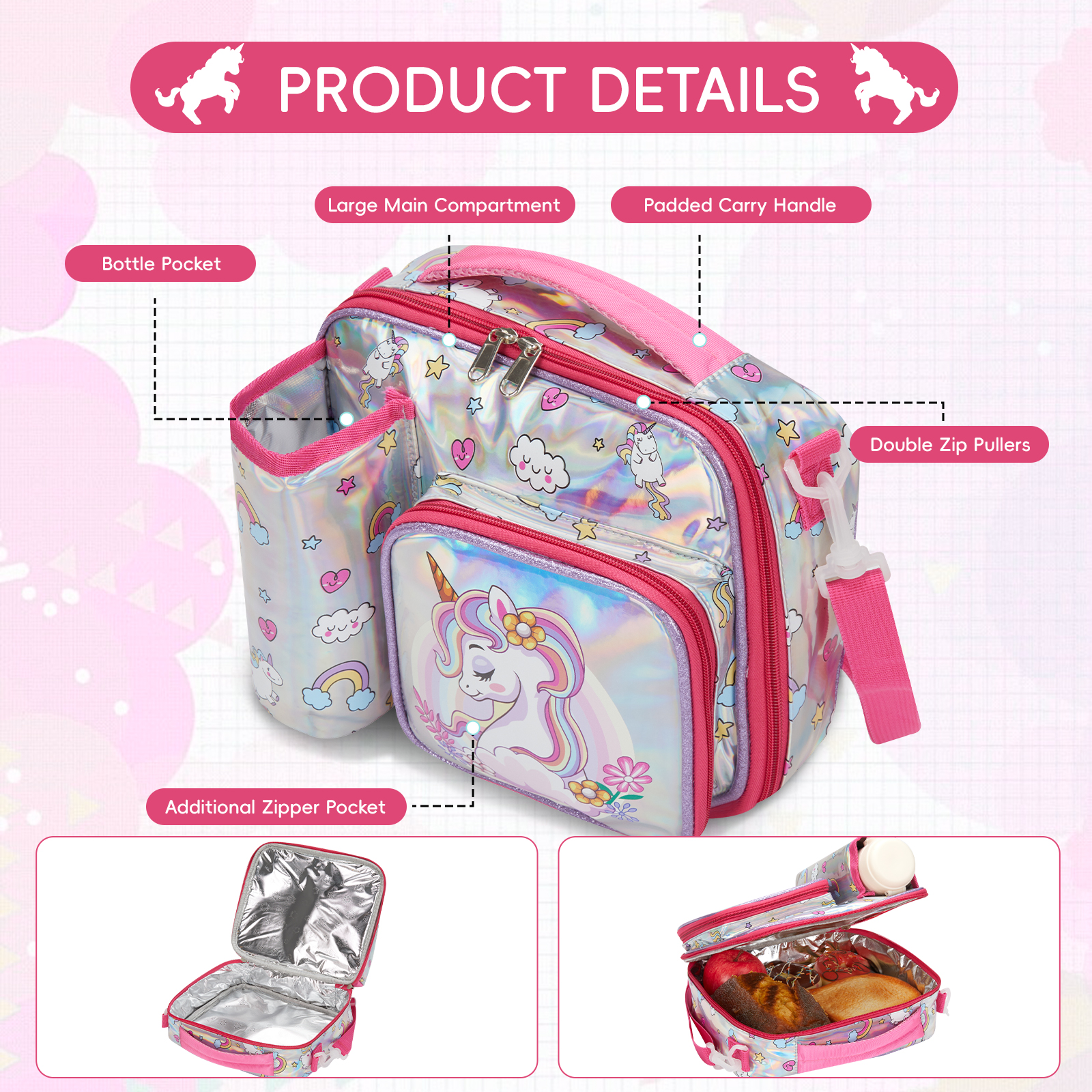 รูปแบบการ์ตูน Cooler กล่องอาหารกลางวันแบบพกพาฉนวน Oxford ถุงอาหารกลางวันความร้อนอาหารปิคนิคอาหารกลางวัน Tote กระเป๋าสําหรับเด็กผู้หญิง