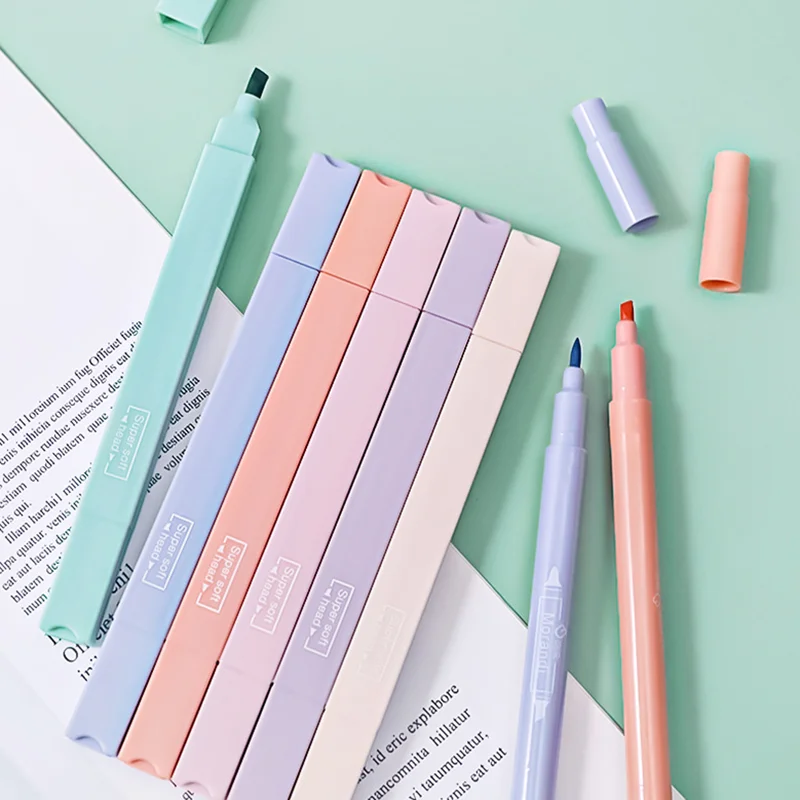 6 ชิ้น/เซ็ต Morandi สี Highlighter MARKER ปากกา Double-HEAD Highlighter ปากการายการเครื่องเขียน Back to School อุปกรณ์สาวของขวัญ