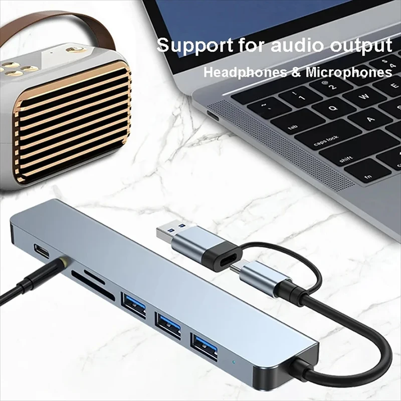 8-in-2 Typ C HUB Dockingstation USB Micro SD Kartenleser mit 3,5 mm Audio Jack Adapter Laptop Tablet Telefon Disk Konverter