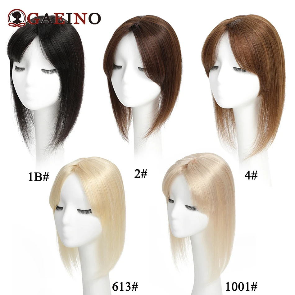 Topper de cabelo liso Cabelo humano real 4 #   Toppers castanho claro marrom chocolate com clipe de base de seda com franja em topper para mulheres