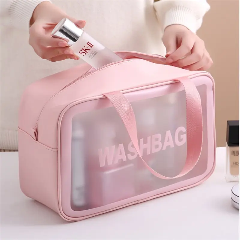 Neceser de viaje portátil para mujer, bolsa de almacenamiento de maquillaje impermeable, transparente, organizador de cosméticos de gran capacidad, estuche de belleza para mujer