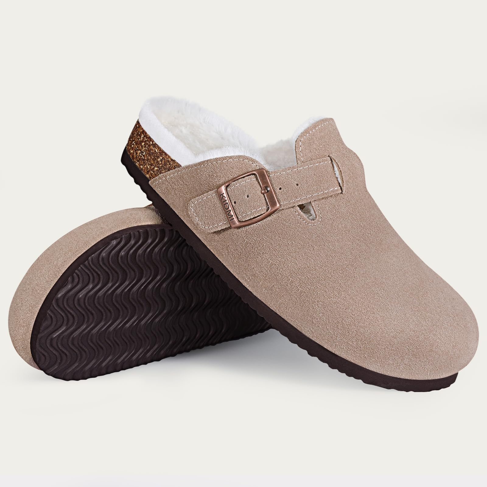 Comwarm casacos forrados de pele para mulheres homens inverno fuzzy cortiça chinelos de pele mulas curto casa de pelúcia sapatos de cortiça inverno zuecos mujer
