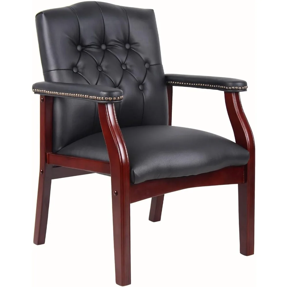Black Leather Office Chairs Set of 2 - Ergonomic Executive Guest Chairs for Reception, Multi-Scene Use (Waiting Room, Meeting