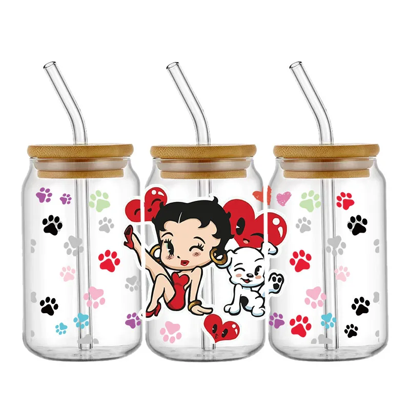 Miniso-pegatinas para envolver chicas bonitas, impermeables, UV, DTF, taza, pegatina para envolver tazas, DIY, calcomanía 3D para vidrio Libbey de 16oz