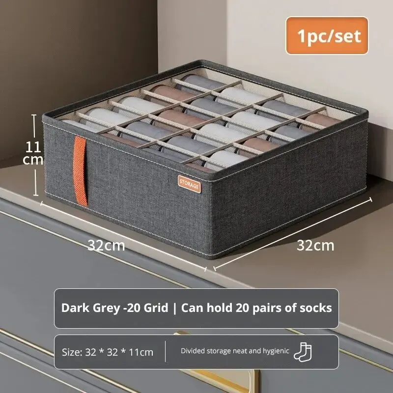 6-20 cell Underwear Storage Box Dark Grey Socks Bra organizer Drawer Division Multifunctional Household Wardrobe Classification