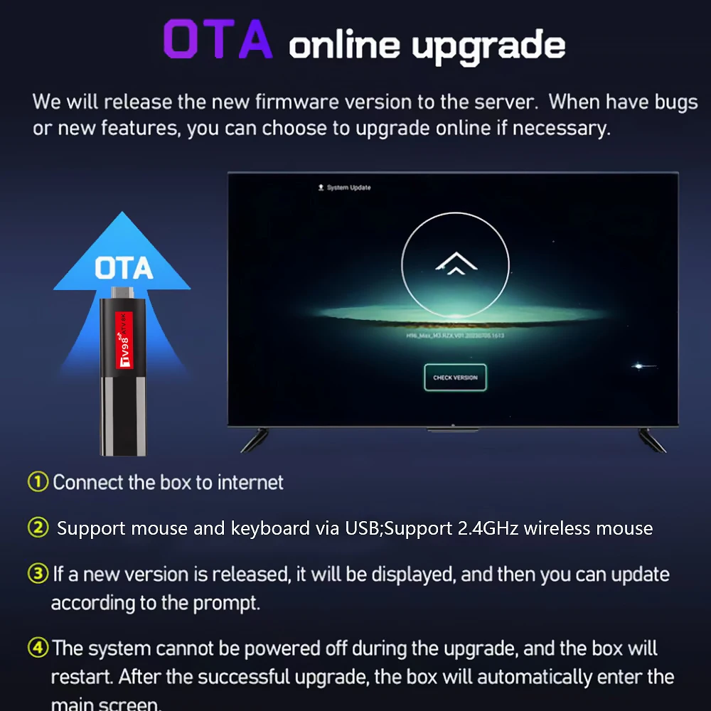 Android 14 tv stick tv98 atv 8k mini suporte 8k 4k vídeo bt5.0 4g 5g duplo wifi 6 controle remoto de voz h618 quad core a53 smart tv stick