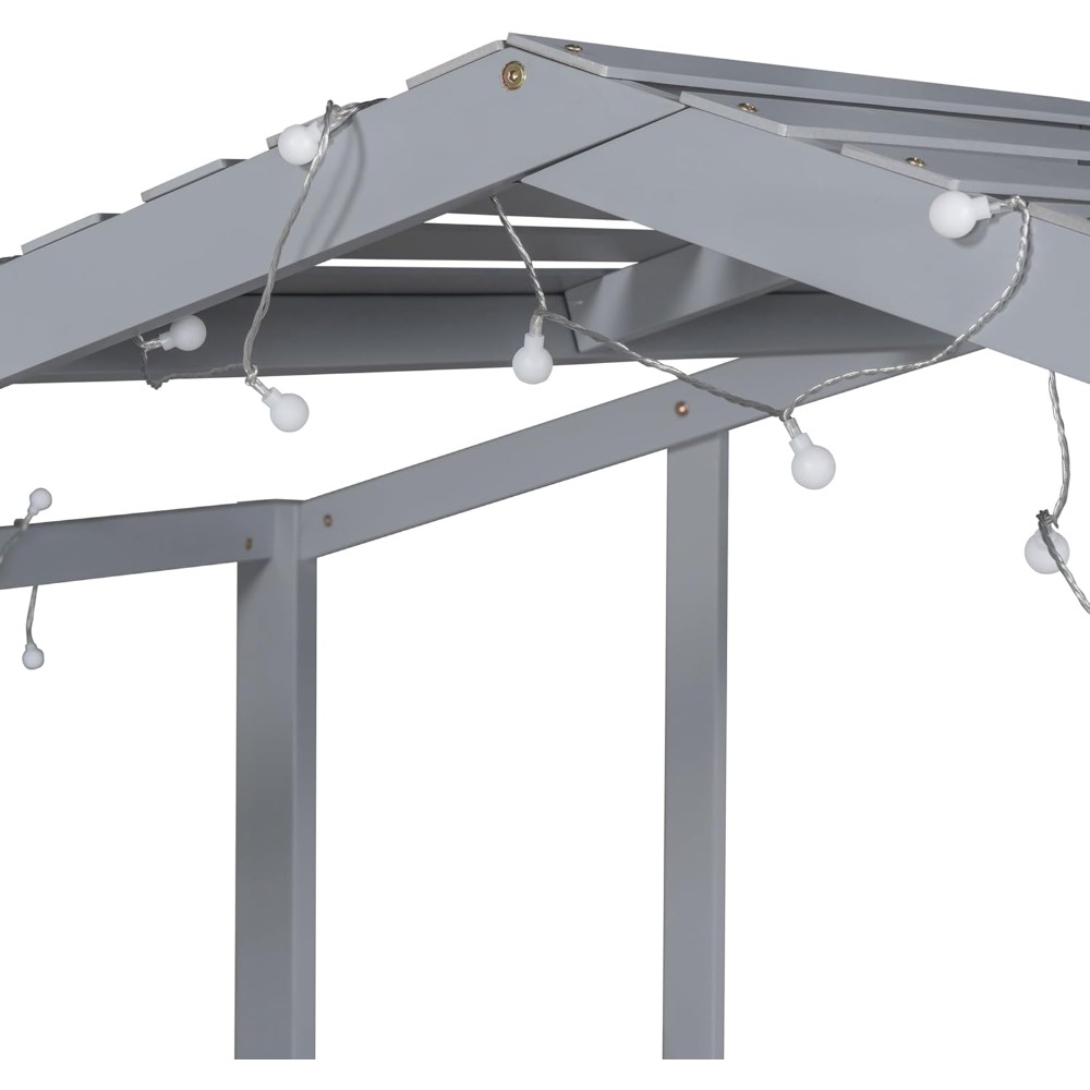 Harper & Bright Designs Kids House Loft Bed with Slide, Twin Size Low Loft Bed with LED Lights & Blackboard, Wood Playhouse Loft