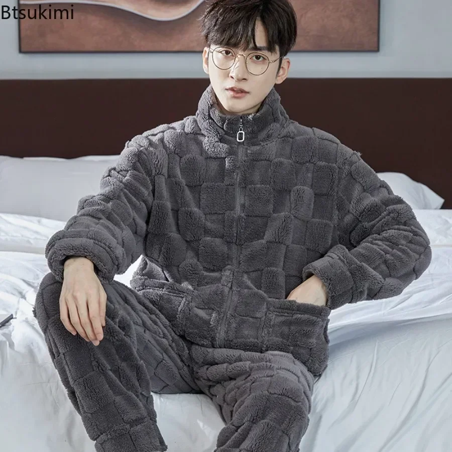 2025 conjuntos de pijamas gruesos y cálidos para hombre, conjuntos de franela de 2 piezas, ropa de dormir para hombre, traje para casa de Otoño Invierno, ropa de dormir suave, Pijama Loungewer