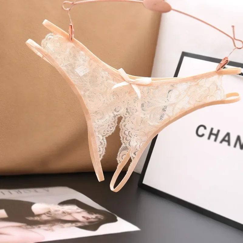 セクシーなランジェリーの女性のパンティー股開口部透明 G ストリング Tバック固体ちょう結び下着女性のための女性のレースのパンティー