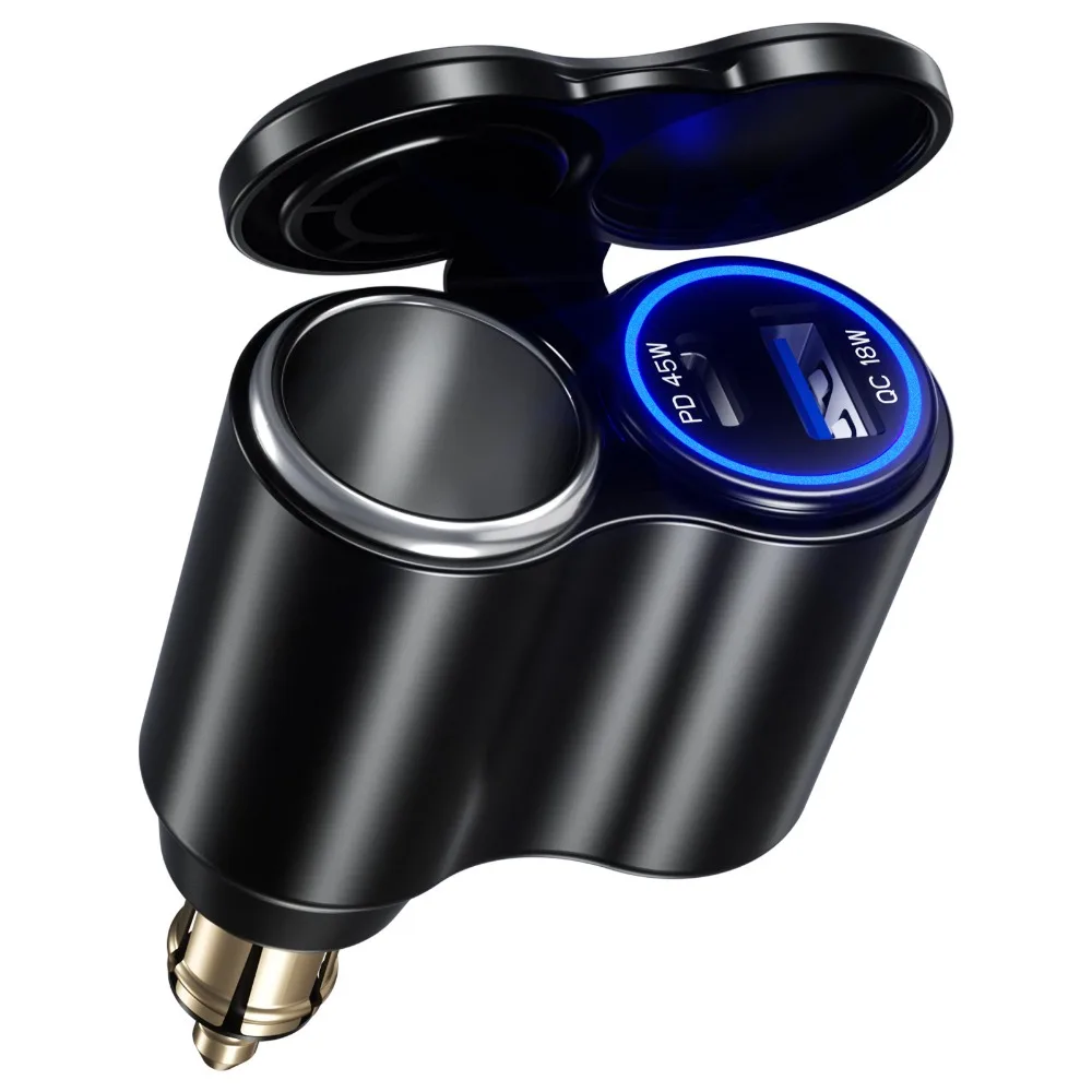 Colokan Hella Din sepeda motor ke QC 18W & PD 45W pengisi daya USB tipe-c dengan soket pemantik rokok 12V untuk BMW Ducati Triumph