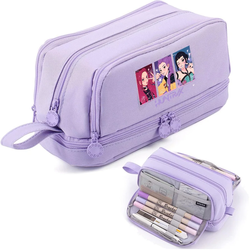 Bolsa de lápices de alta capacidad Kpop Demon Hunters, estuche de lápices de música de dibujos animados para chica, estuche de bolígrafo para estudiantes Rumi Mira Zoey, papelería escolar para niños