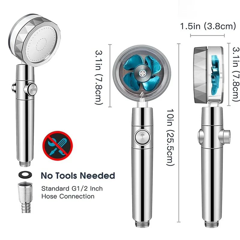 360 องศา Rotation Turbo พัดลมหัวฝักบัวแรงดันสูงสเปรย์ประหยัดน้ําปรับ Showerhead ตัวกรองอุปกรณ์ห้องน้ํา
