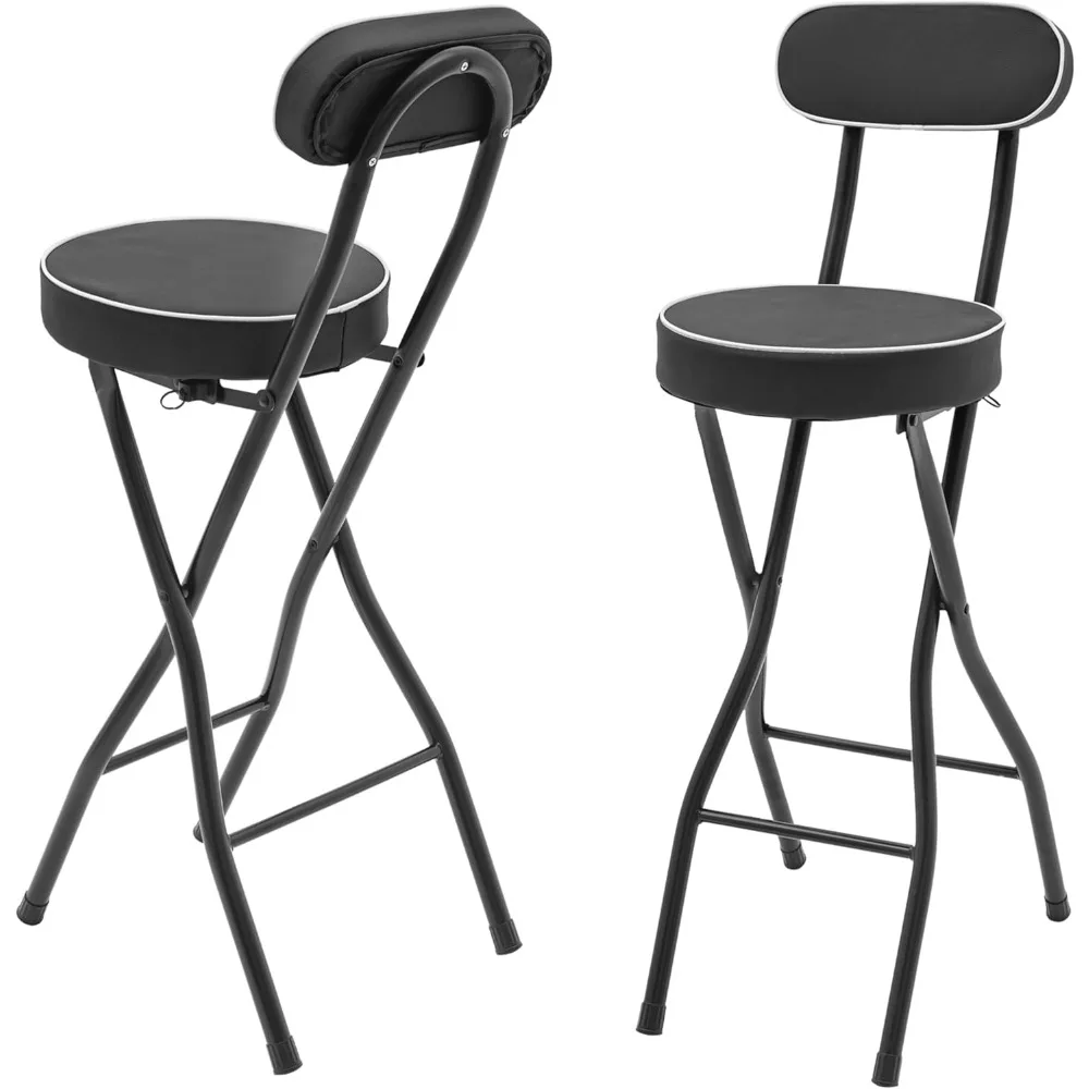 "Pack de 2 bancos de bar dobráveis - couro PU com altura de balcão com encosto, dobrável para cozinha"