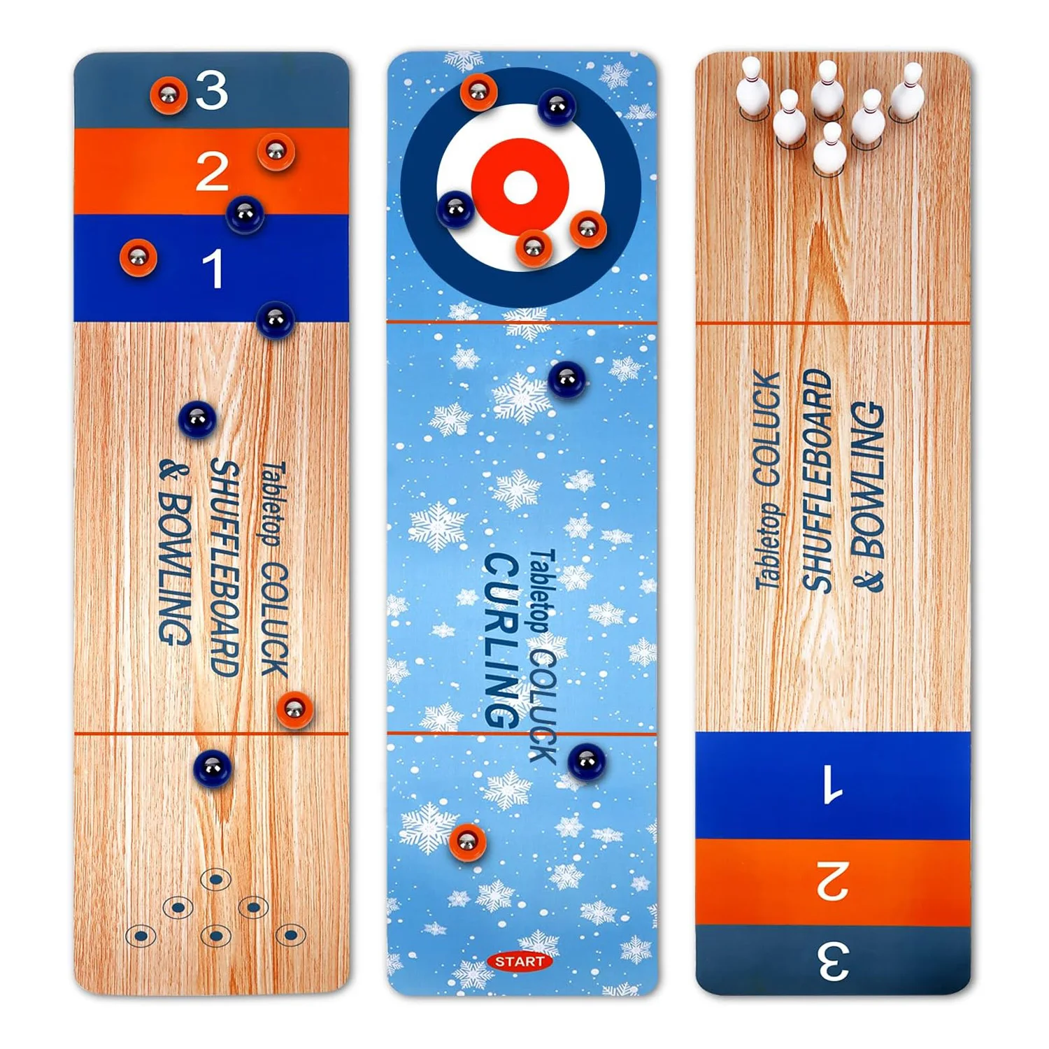 Curling 3-in-1-Brettspiel Tabletop Shuffleboard Bowling Curling Brettspiel Mini-Tischspiele Familiensportspiel für Erwachsene und Kinder